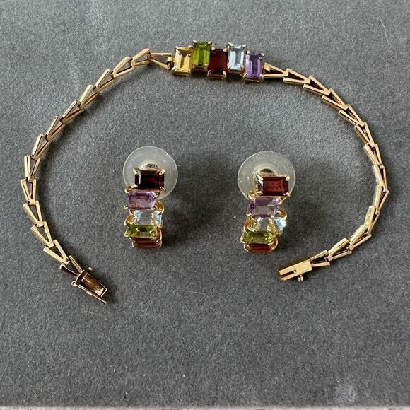 Vintage 14k Yellow Gold Bracelet And Earring Set - Picture 1 of 9